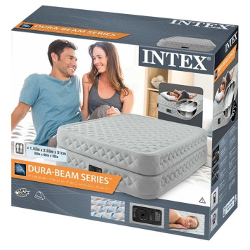 Двуспальная надувная велюровая кровать Intex Premium со встроенным электрическим насосом 64464 152х203х51 см-5